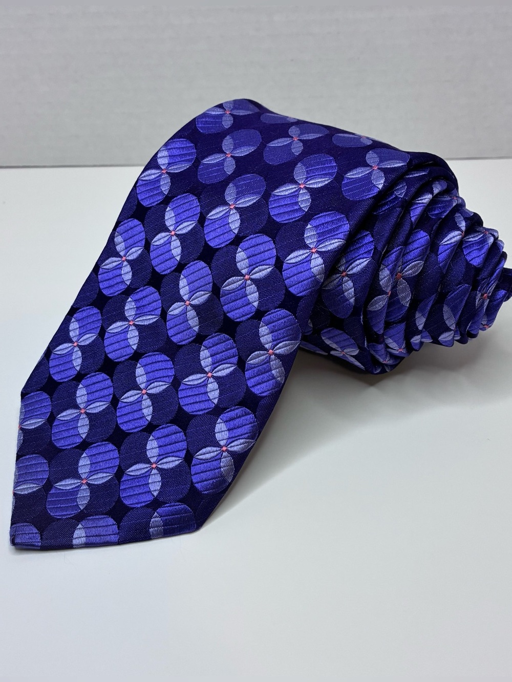 Ted Baker London Men’s Silk Tie Blue Purple Geometric Circle Medallion Necktie